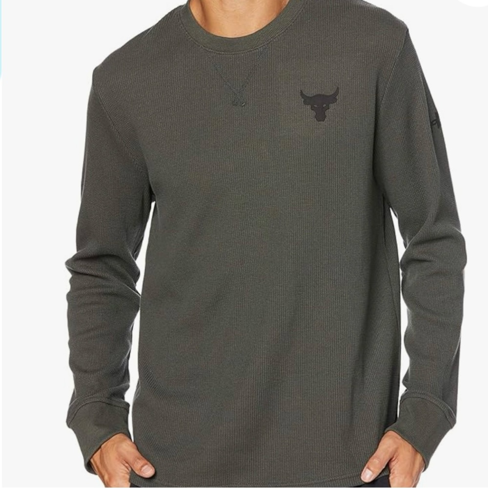 UNDER ARMOUR Project Rock Waffle Crew Long Sleeve in Army Green.  Size XXXL